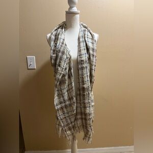 Zara Cream/Blue Plaid Fringe 19”x74” Scarf